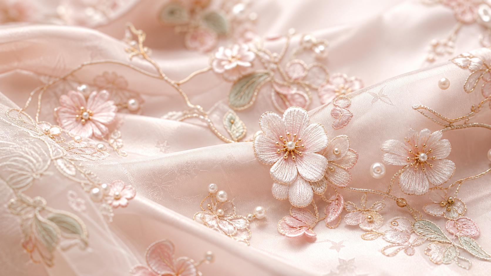 Detailed floral embroidery on silk